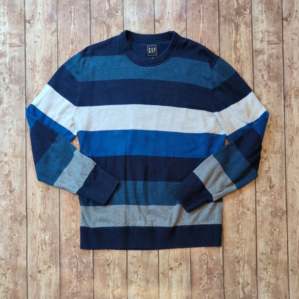 GAP Mainstay Rugby Stripe Cotton Crewneck Sweater Men’s M Blue
